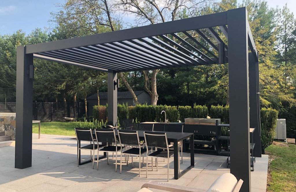 Peaceful Patios Black Modern Fiberglass Pergola