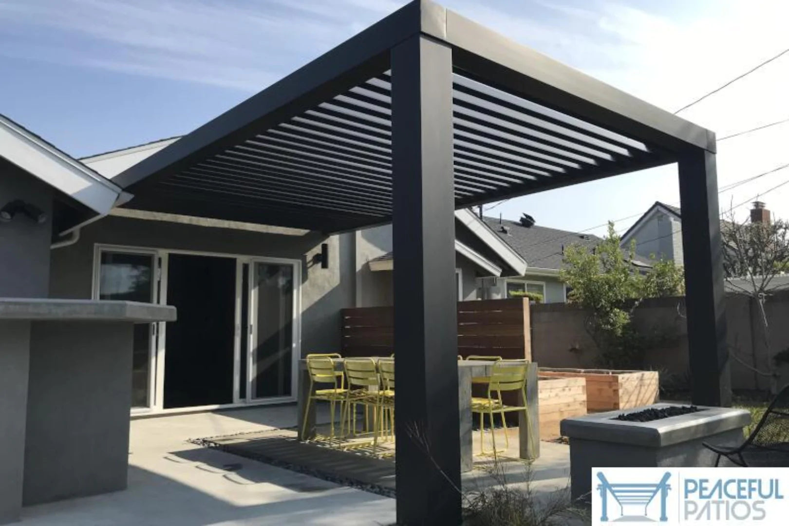 Solace Modern Fiberglass Pergola with Fixed Louvers