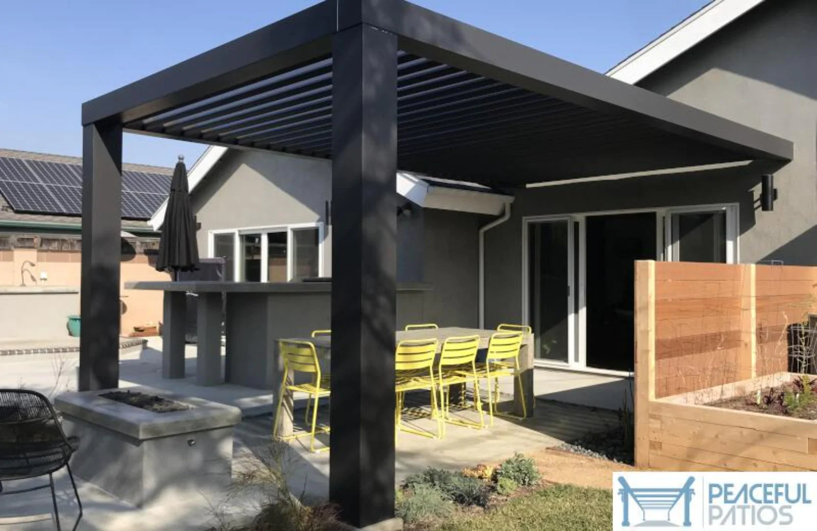 Solace Modern Fiberglass Pergola with Fixed Louvers