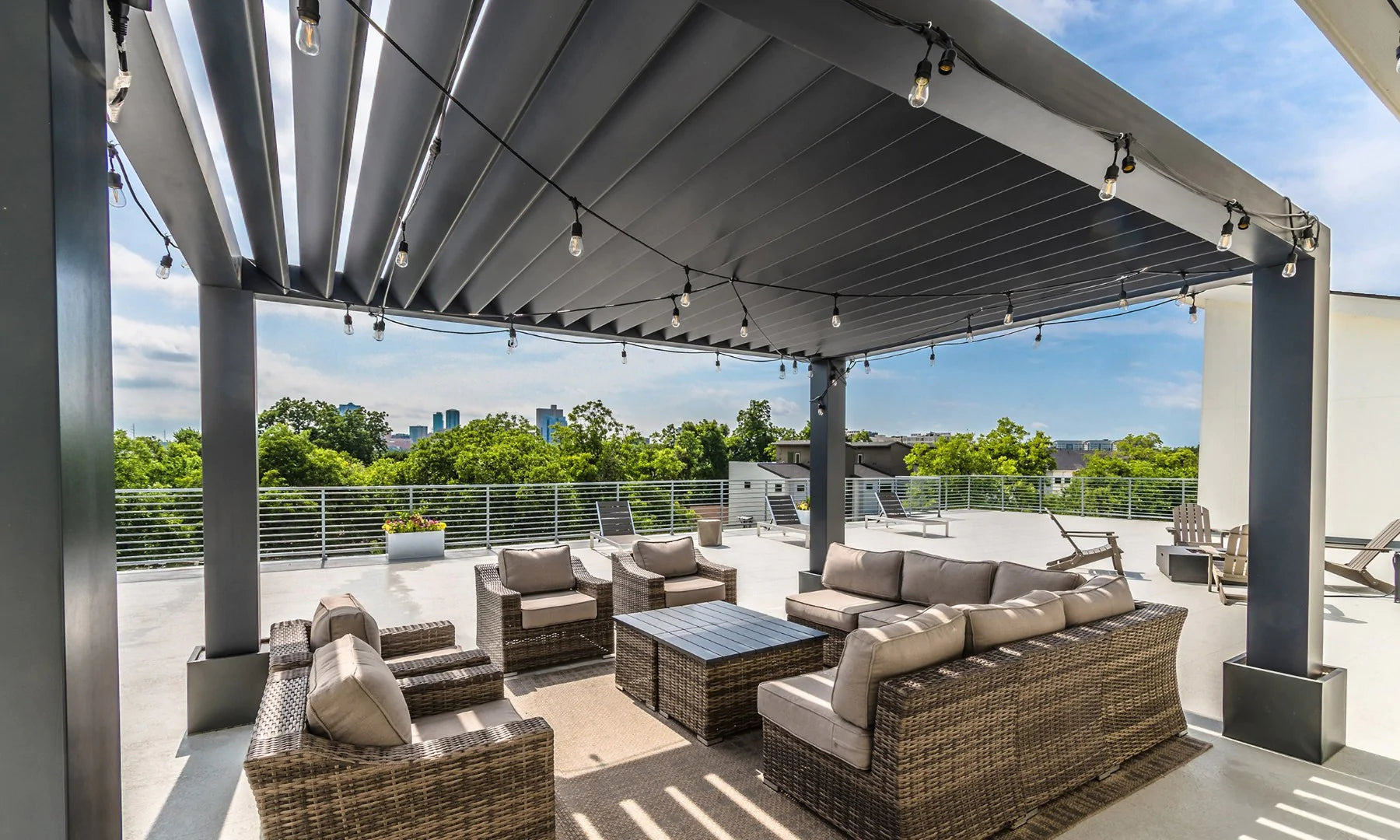 Solace Modern Fiberglass Pergola with Fixed Louvers