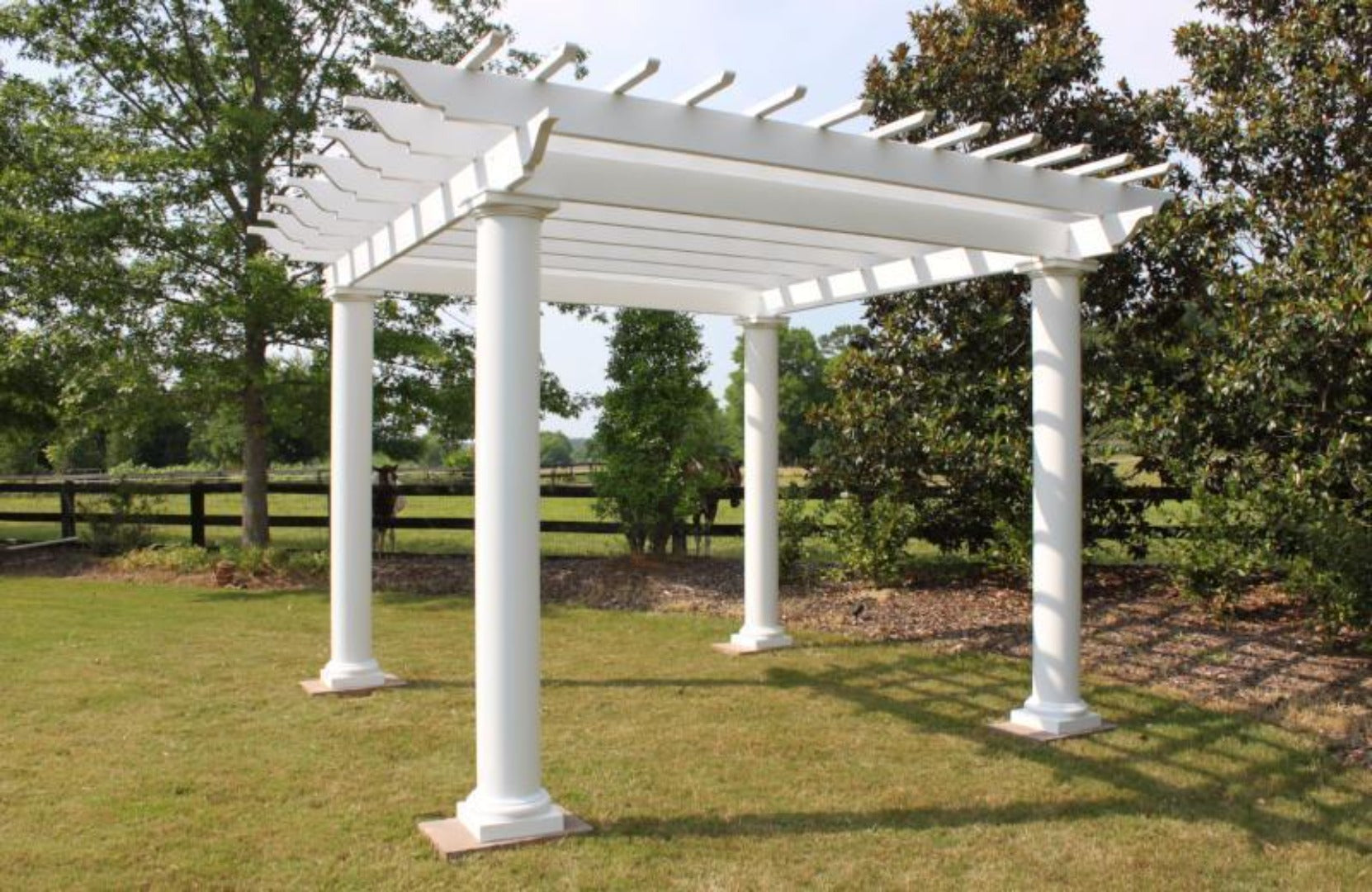 Peaceful Patios Round Column Stock Fiberglass Pergola